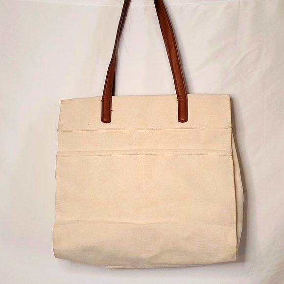 Canvas Tote Bag Back To Nature Handbag Beige 6 Pockets Time & Tru - Picture 3 of 9